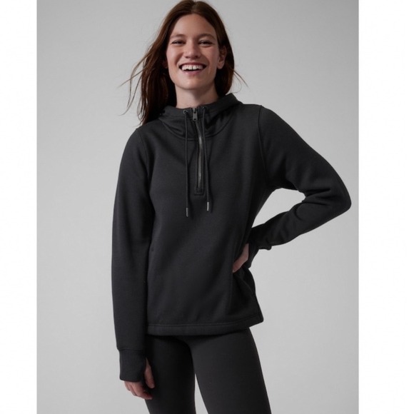 Athleta Tops - Athleta Womens Karma Black Half Zip Fleece Lined Hoodie Sweatshirt XS Thumbholes